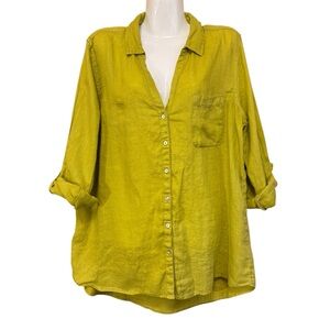 C&C California Womens Green 100% Linen Button Down Shirt XL